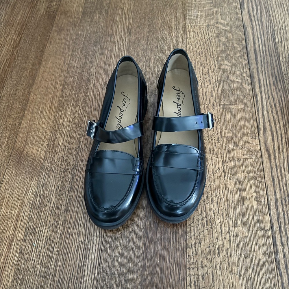 Free People Black Patent Mary Jane Loafers